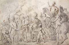 Bolognese Artist, 18th century, Ancient Soldiers, black chalk and wash